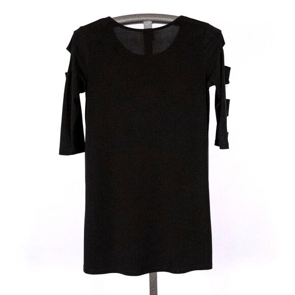 Clara Sun Woo Women's Tunic Top Size XS Black V-Neck Ladder Sleeve Minimalist - Picture 5 of 6